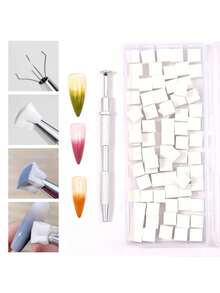 100pcs Mini Sponge Blocks With 4-Prong Tweezers, Multiple Sizes Available, Latex-Free Ombre Color Sponges, Suitable For Nail Art, Gradient Nail Polish Tools, Reusable Professional Nail Art Tools, DIY Nail Tools, Nail Supplies, Back To School, Nail Art, Nail Tools, Nail Sticker Tools - Multicolor - View 2