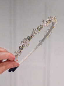 1 pieza Diadema de cristal elegante, estilo de princesa francesa vintage, accesorio de cabello brillante y versátil coreano, clip de cabello delicado para flyaways - Multicolor - Ver 8