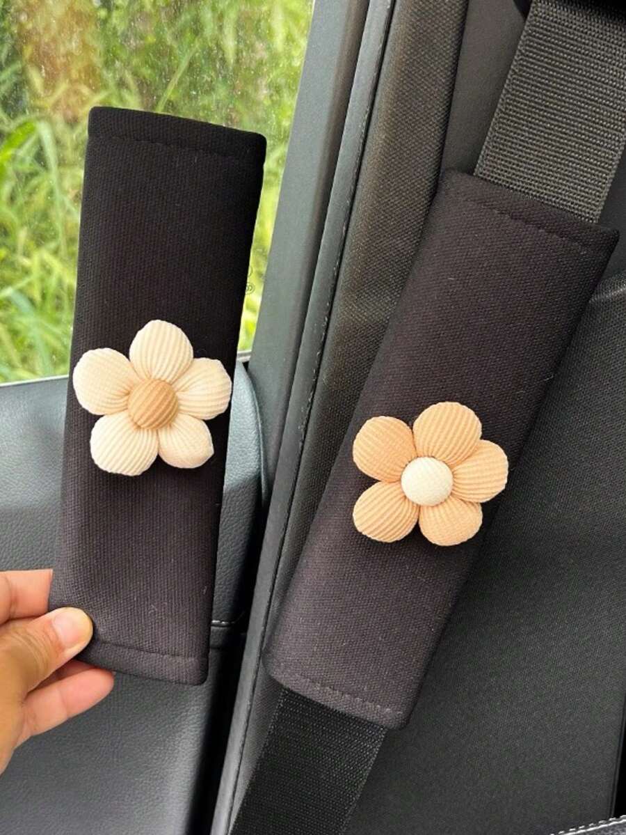 1pc/2pcs Car Seat Belt Shoulder Pad Protector, Universal Automotive Anti-Neck Pinch Safety Strap Cover, All Season - Flowers - View 1