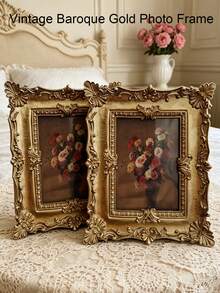 1pc Vintage Gold Square Photo Frame Decor, Includes 1 Paper Insert, Suitable For Home Decoration, Photo Display, Gift For Birthday, Graduation - Multiple Styles - View 1