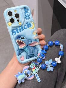 Disney Has Authorized, Phone Case - Chain Set, The Stitch Lilo & Stitch 3D Phone Case Plus A Silicone 3D Stitch Bracelet With Metallic Ring Removable Bracelet, Stitch And Angel Pattern, Compatible With Iphone17/16/15/14/13/12/11/XS/XR/X Plus Pro Max, A Stylish Cartoon Phone Case, The Perfect Gift Choice, Phone Protection, Durable Phone Cover, Great Gift For Friends And Family. - trắng - Xem 2