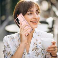 Ốp lưng điện thoại có ngăn đựng thẻ và ví cho Galaxy S23 S22 S21 S20 S24 S25 FE S24 Ultra Plus A55 A56 A36 A16 A17, bảo vệ chống sốc. - Hoa hồng vàng - Xem 4