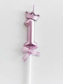 亮粉色皇冠圖案生日蠟燭，適用於生日、週年紀念及各種慶典節日裝飾，飾有亮片與蝴蝶結細節 - 彩色 - 查看 13
