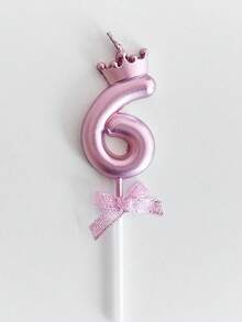 亮粉色皇冠圖案生日蠟燭，適用於生日、週年紀念及各種慶典節日裝飾，飾有亮片與蝴蝶結細節 - 彩色 - 查看 18