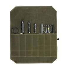 Bolsa de rollo para cuchillos de chef de lona encerada | Funda protectora de múltiples ranuras para herramientas de cocina profesionales y almacenamiento de cubiertos - Bolsa de almacenamiento de viaje con fijación segura de cuchillas & Caja de almacenamiento multifuncional - Multicolor - Ver 12