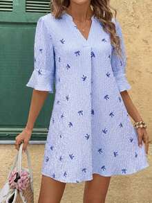 Vestido corto casual de mujer con estampado rojo - Azul - Ver 8