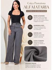 Kit 2 Women's Tailored Wide Leg Pants + 2 Free Belts - Beige / Black - View 3