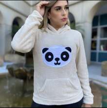 Blusa de Frio Feminina Quentinha  Panda Inverno - Bege - Visão 3