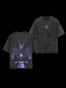 Camiseta Retro de Algodón Grueso Lavado, Estampado Doble de Anime, Estilo Vintage, Talla Grande, Unisex, con Diseño de  X Susano, Regalo para Fanáticos del Anime y Amantes del Anime. 8DST - Negro - Ver 1