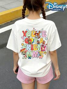 Disney Toy Story Double-Sided Print T-Shirt, Front Heart Frame Featuring Woody And Buzz Lightyear, 'YOU'VE GOT A FRIEND IN ME,' Energetic And Playful, Loose And Versatile Casual Top Pattern Summer Tops,Short-Sleeved Casual And Cute Style  Children's Clothing Design, Girl Clothes For Kids Clothes ,Ropa Para Niños,Teen Girls Clothes, Summer Clothes,Boys Summer Outfits,Boys Clothes,Perfect For Cool Girls. Comfortable And Breathable Children's Short-Sleeved T-Shirt. Comfortable And Casual Wear All Year Children's Clothes,Comfortable & Lightweight, Iconic Print For Mix-And-Match Outfits,Suitable For Both Boys And Girls. - White - View 3