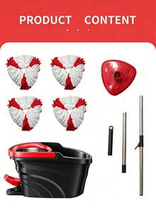 POKEPIC 360° Rotating Heavy-Duty Dual-Drive Spin Mop And Bucket System With 4 Microfiber Refills, Wet/Dry Floor Cleaner With Telescopic Handle, Mop Bucket Set With Foot Pedal, Stainless Steel Wringer, Self-Wringing Mop For Hardwood - 6Pc(1Bucket+1Mop Handle+4Head) - 查看 5