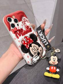 This Disney Mickey Mouse Lanyard Phone Case Is Fully Covered In TPU Material. It's Shockproof, Lightweight, And Compatible With IPhone17/16/11/13/15/15 Plus/15 Pro/15 Pro Max/12/14 Pro Max/11 Pro Max/12 Pro/12 Pro Max/13. This Phone Case Makes A Popular Birthday Gift Or Business Gift; It's Durable, Stain- And Fingerprint Resistant, And Suitable For Both Men And Women. The Set Also Includes A Mickey Mouse Phone Case And A Mickey Mouse Plush Bracelet. It's A Perfect Gift For Friends And Family. This Stylish Phone Case Is Fun, Lightweight, And Durable. IPhone17 Pro Max Phone Case, Minnie Mouse Phone Case. - trắng - Xem 4