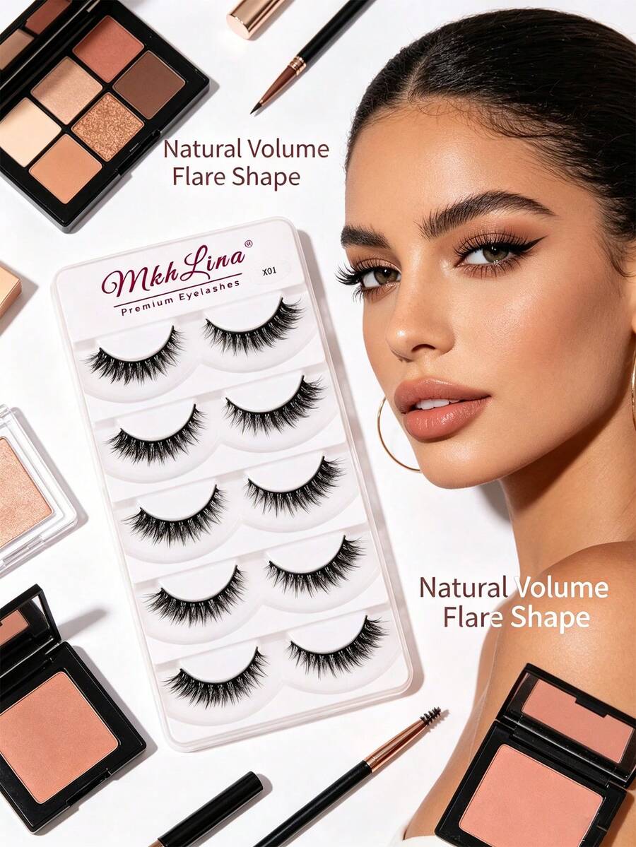 5 Pairs Natural Wispy Short False Eyelashes, Soft Lightweight Strip Lashes, Mkhlina Premium Eyelashes For Daily Makeup - Black - View 1