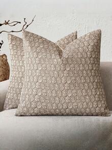 2pcs Spring Blue Green Hydrangea Decorative Pillowcases, Vintage Floral Seasonal Summer Outdoor Decorative Pillowcases, Linen Sofa Cushion Covers - Coffee Brown - View 7
