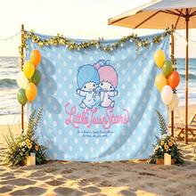 Miniso Tấm thảm trang trí chấm bi hình ngôi sao đôi nhỏ Sanrio, nền xanh dễ thương, chất liệu vải mềm mại, thích hợp cho phòng ngủ, tiệc tùng và chụp ảnh. - 0 - Xem 2