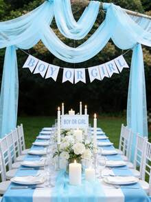 1/2/5pcs Blue Organza Arch Fabric,Gender Reveal Party Decoration,Gender Reveal Party Supplies,Baby Shower Gift,Baby Shower Decoration,Baby Shower Party Chair Back Decorations,Birthday Decor Table Flags,Mesh Table Flags,Birthday Party Decorations,Gift Packaging Yarn,Dining Table Center Decoration,Flower Packaging Yarn,Party Gifts, Newborn Baby Party Decor,Party Supplies,Party Favors - Blue - View 3