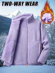 Áo khoác Sherpa hai mặt dành cho nữ - Lớp lót lông cừu dày dặn, ấm áp, có túi. - Màu tím  Violet - Xem 1