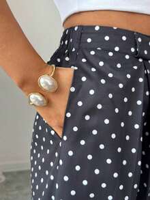 Nuevos pantalones culotte de talle alto con estampado de lunares para primavera/verano, elegante estilo adecuado para uso diario y laboral, temporada de graduación, festival de música vintage, Derby, Día de la Independencia - Blanco y Negro - Ver 7