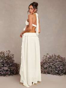 Summer Dresses For WomenL'Amorae Spring Summer Elegant Rosette Halter Neck Ruffle Maxi Dressdresses For Women - Apricot - View 2