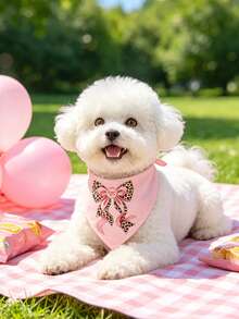 1 pezzo Bandana in poliestere morbida e confortevole con motivo cartoni animati, adatta per gatti e cani per uso interno ed esterno - Rosa - Visualizzare 3