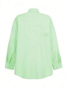 de manga larga a rayas rosa para mujer de Vellofy, de estilo casual de playa de un pecho, con diseño de bolsillo, adecuada para la temporada de regreso a la escuela, camisa de estilo retro de playa para el Día de Acción de Gracias de las mujeres - verde amarillento - Ver 4