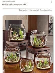Round Transparent Beta Fish Tank Home Decor Small Ornamental Fish Tank Desktop Fish Tank - Multicolor - View 1