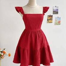 Soqi Women's Clothing Vestido mini de mujer para vacaciones, de color caqui marrón, con textura de ramitas y hojas, de tela, con mangas de tipo gorro, espalda abierta y cintura con lazo, apto para fiesta, cita, té de la tarde, estilo bohemio, festival de música, carnaval, playa. - Multicolor - Ver 4