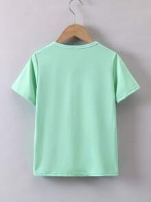 Boys' Short-Sleeved Summer T-Shirt With "Cartoon Block Number Figure" Print - Green - View 2