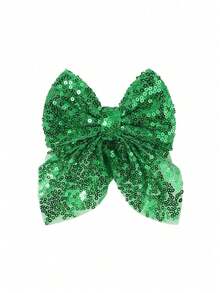 1pc Green Mesh Sequin Bow Hair Clip - Green - View 4