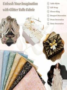 1pc Gold Foil Mesh Fabric, Wedding Party Tablecloth Decor, Handmade DIY Hair Accessory & Clothing Material - Silver - View 6