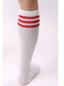 Calcetines de hombre vintage multicolor de tres rayas hasta la rodilla, alta elasticidad & transpirables para deportes, correr, gimnasio, uniforme escolar y uso casual diario - Multicolor - Ver 6