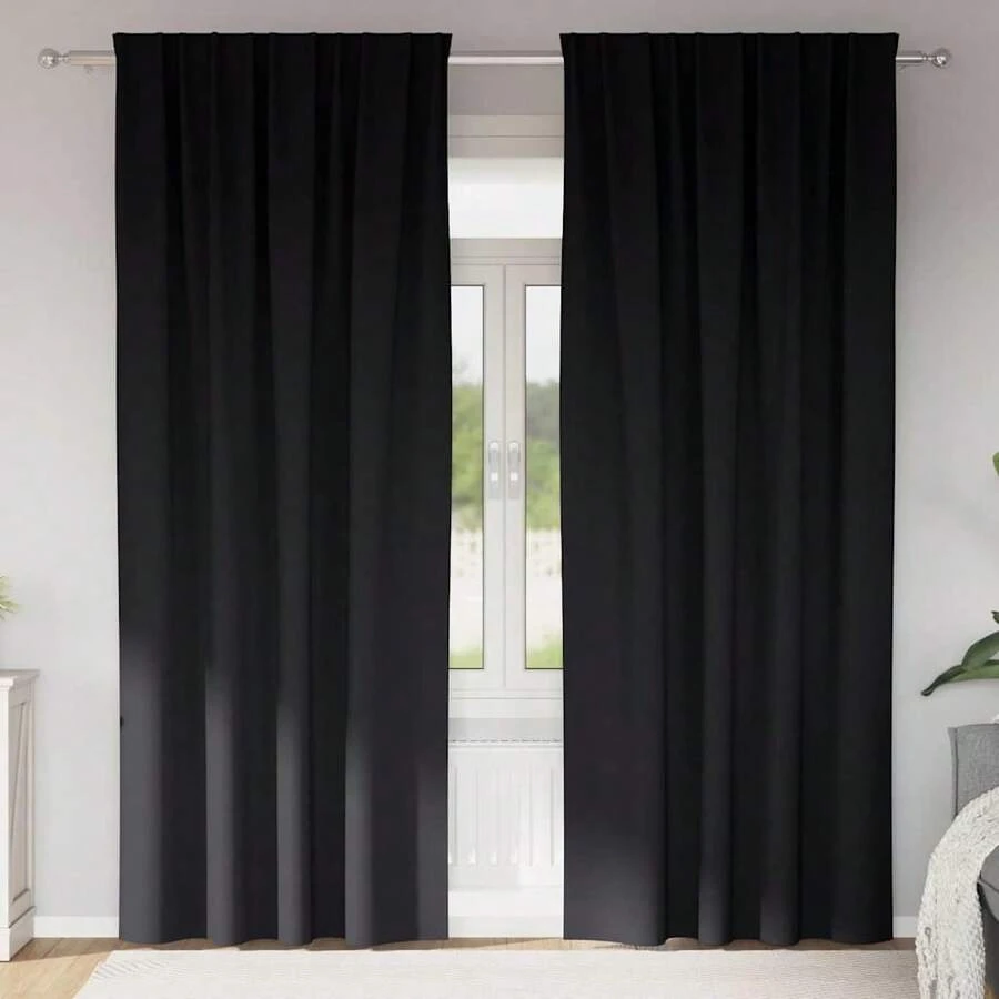 Joinmee Rideaux occultants avec anneaux 2 pcs Noir 260 x 140 cm - Noir - Voir 1