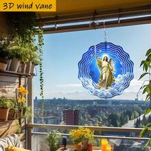 3D 1件裝「金色天使手持劍向空中」25.5cm/10in*25.5cm/10in 附旋轉掛鉤 360° DIY創意風轉輪 耐用金屬材質戶外草坪風鈴 - A - 查看 6