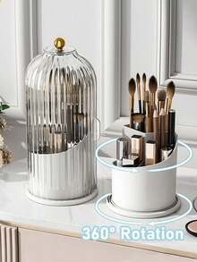 360° Rotating Makeup Brush Holder With Cover, Dust-Proof Makeup Brush Storage Box, Suitable For Vanity, Bathroom Countertop, Toothbrush Holder, Vanity Essential, Cosmetic Organizer, Shower And Sink Storage Rack, Non-Slip Base For Toothpaste And Makeup Brushes, Makeup Brush Storage, Room Decor, Storage Organizer, Bathroom Storage - Multicolor - View 5
