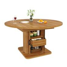 Extendable Dining Table, Kitchen Table, Round Table That Converts To Oval, 118-158 Cm, Seats Up To 6, With Drawers, Dark Brown - Black and Brown - View 6