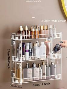 1pc Cosmetic Storage Rack, Wall-Mounted Display Shelf, Multi-Functional Wall-Mounted Shelf, Transparent Plastic Material, Detachable, 3/4/5 Layers, Suitable For Bathroom Storage, Bedroom Storage, Anime Badge/Pin - Clear - View 8
