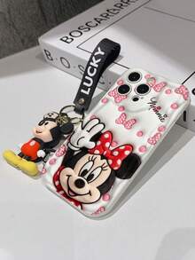 This Disney Mickey Mouse Lanyard Phone Case Is Fully Covered In TPU Material. It's Shockproof, Lightweight, And Compatible With IPhone17/16/11/13/15/15 Plus/15 Pro/15 Pro Max/12/14 Pro Max/11 Pro Max/12 Pro/12 Pro Max/13. This Phone Case Makes A Popular Birthday Gift Or Business Gift; It's Durable, Stain- And Fingerprint Resistant, And Suitable For Both Men And Women. The Set Also Includes A Mickey Mouse Phone Case And A Mickey Mouse Plush Bracelet. It's A Perfect Gift For Friends And Family. This Stylish Phone Case Is Fun, Lightweight, And Durable. IPhone17 Pro Max Phone Case, Minnie Mouse Phone Case. - trắng - Xem 6