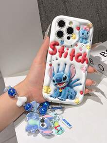 Disney Has Authorized, Phone Case - Chain Set, The Stitch Lilo & Stitch 3D Phone Case Plus A Silicone 3D Stitch Bracelet With Metallic Ring Removable Bracelet, Stitch And Angel Pattern, Compatible With Iphone17/16/15/14/13/12/11/XS/XR/X Plus Pro Max, A Stylish Cartoon Phone Case, The Perfect Gift Choice, Phone Protection, Durable Phone Cover, Great Gift For Friends And Family. - trắng - Xem 4
