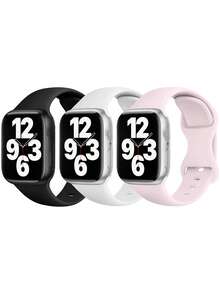 3 piezas/Juego de correas de repuesto de silicona de unicolor, suaves & cómodas, impermeables, compatibles con 38mm 40mm 41mm 42mm (cara del reloj no incluida) correas de repuesto deportivas impermeables suaves - Multicolor - Ver 10