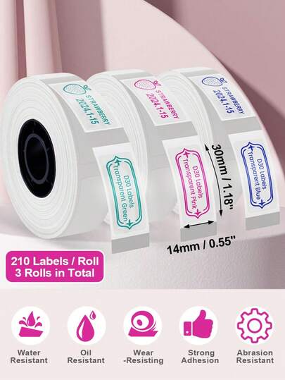 Nhãn nhiệt trong suốt, đẹp mắt với chữ màu sắc cho máy in nhãn D30, băng dính tự dính chống thấm nước, dễ thương dùng cho sổ lưu niệm, nhật ký, kế hoạch, sắp xếp tủ đựng thực phẩm và đánh dấu ngày tháng trong nhà bếp, cuộn nhãn mini liên tục 14mm x 30mm