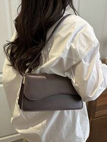 Modern enfärgad retro minimalistisk elegant axelväska - Kaffebrun - Visa 2