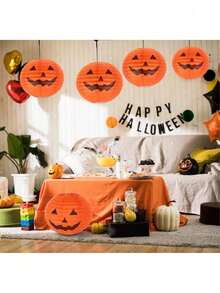 5 pièces Lanternes en papier citrouille d'Halloween, lumières de citrouille pour décoration de jardin extérieur, arrangement de scène détachable, lanternes en papier effrayantes pour Halloween et Thanksgiving, décoration suspendue pour jardin, arbre et cour, lanternes en papier citrouille pour farces, lanternes citrouille orange, décoration de fête d'Halloween, lanternes en papier suspendues intérieur/extérieur (sans lumières) - Multicolore - Voir 8