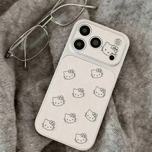 SANRIO 時尚新款可愛卡通線條 Hello Kitty 貓咪相容 iPhone 17 Pro Max 手機殼，16 Pro 新 15 女款 14 網紅 17 Pro Max 極簡 17 皮革全方位保護套 - 白色 - 查看 5