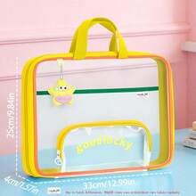 1pc Three‑Layer Thickened Transparent Mesh Horizontal Handbag, 180° Wide Open Book Storage Bag With Front Zipper Pencil Case, Large Capacity Student Study Tote, Portable Subject Classification File Organizer - Single Piece - View 13