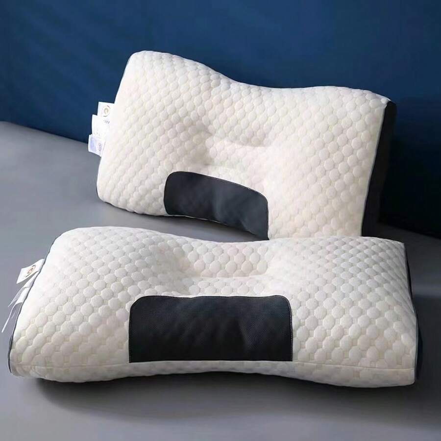 3D Waben Massage Kissen Zweifarbig Strickbaumwolle Halsstützkissen formstabil für Zuhause - 3D-Massagekissen aus weißer Strickbaumwolle - Übersicht 1