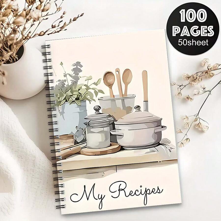 دفتر وصفات مطبخ مجلد بحلزون - دفتر طبخ أنيق وبسيط بتصميم أدوات الطبخ باللون الباستيل، تخزين الوصفات المحمولة، 50 صفحة، مما يجعله هدية مثالية للطهاة المنزليين، مناسب لتخطيط الوجبات وتجميع الوصفات - E - مشاهدة 1