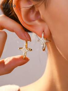 Hihho 1 Pair X-Shaped Fully Paved Zirconia Hoop Earrings, Dual-Color Options, Luxury Versatile Commuter Earrings, Personalized Criss-Cross Earrings, Professional Commute Style - X Type - View 2