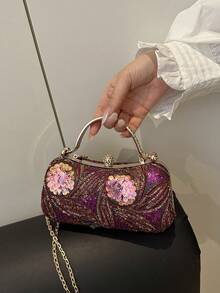 Women's Mini Fashionable Handheld & Crossbody Shiny Box Clutch Bag - Red Violet - View 2
