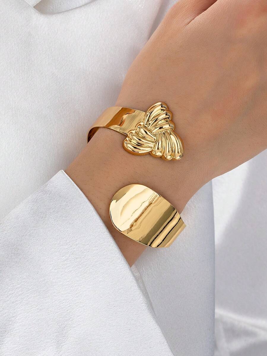 1pc Asymmetrical Geometric Bangle Bracelet For Women - Yellow Gold - View 1