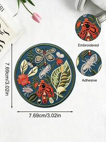 2 Styles Flying Dragonfly Insect Embroidery Patch 1pc/Pack, Blue/Red Insect & Floral 2 Styles To Choose From, Iron-On For DIY Backpack, Clothing, Outdoor Adventure Gear, Jacket, Bag And Hat Decoration, Suitable For Camping, Hiking And Weekend Trips - Round - View 12